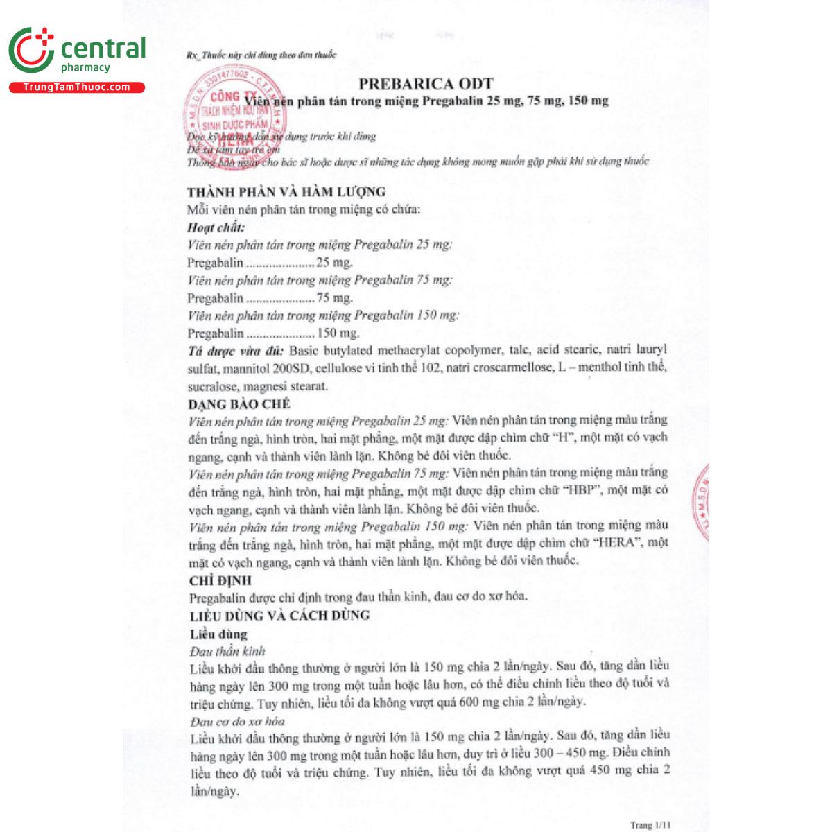 prebarica odt 75mg 3 N5281