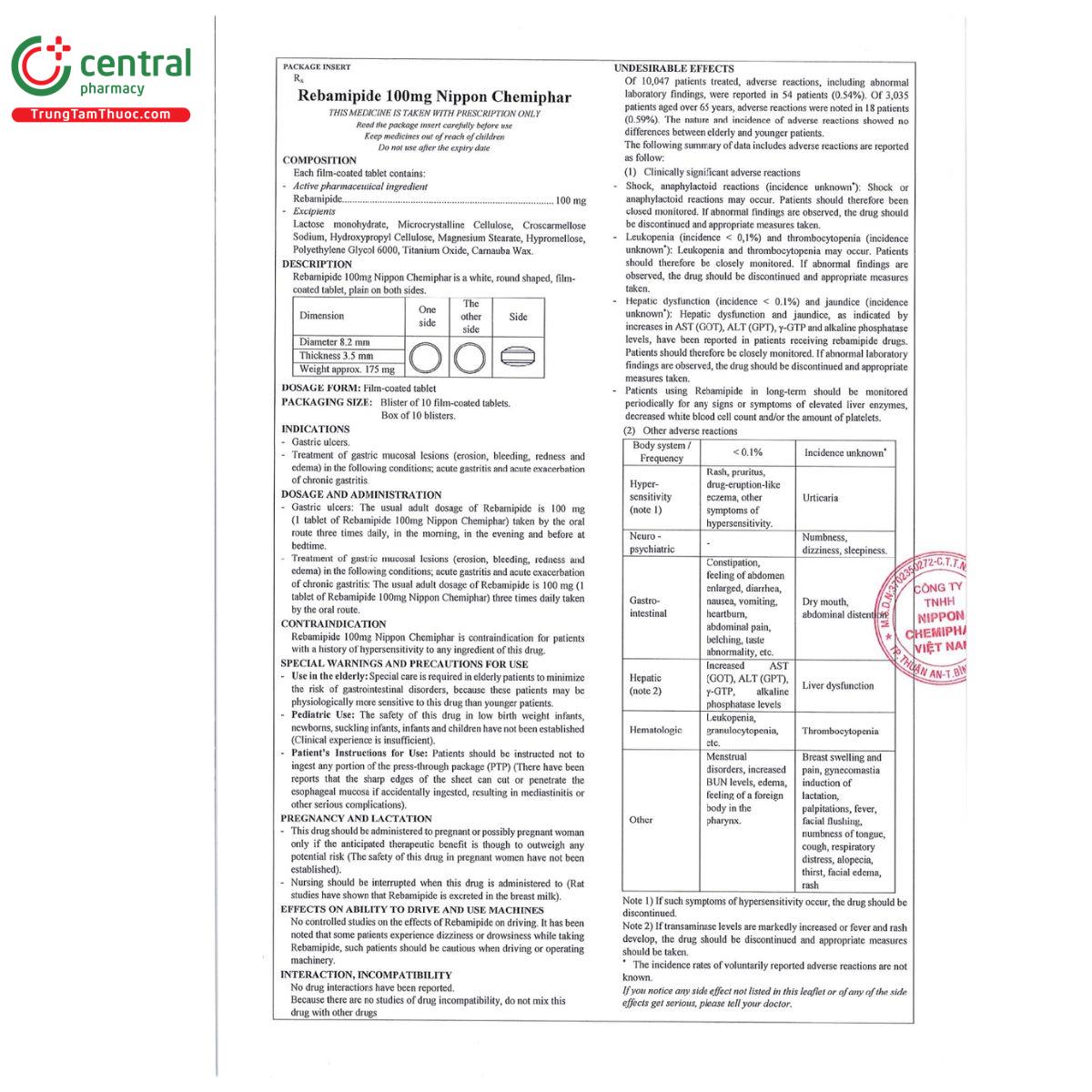 rebamipide 100mg nippon chemiphar 10 O6576