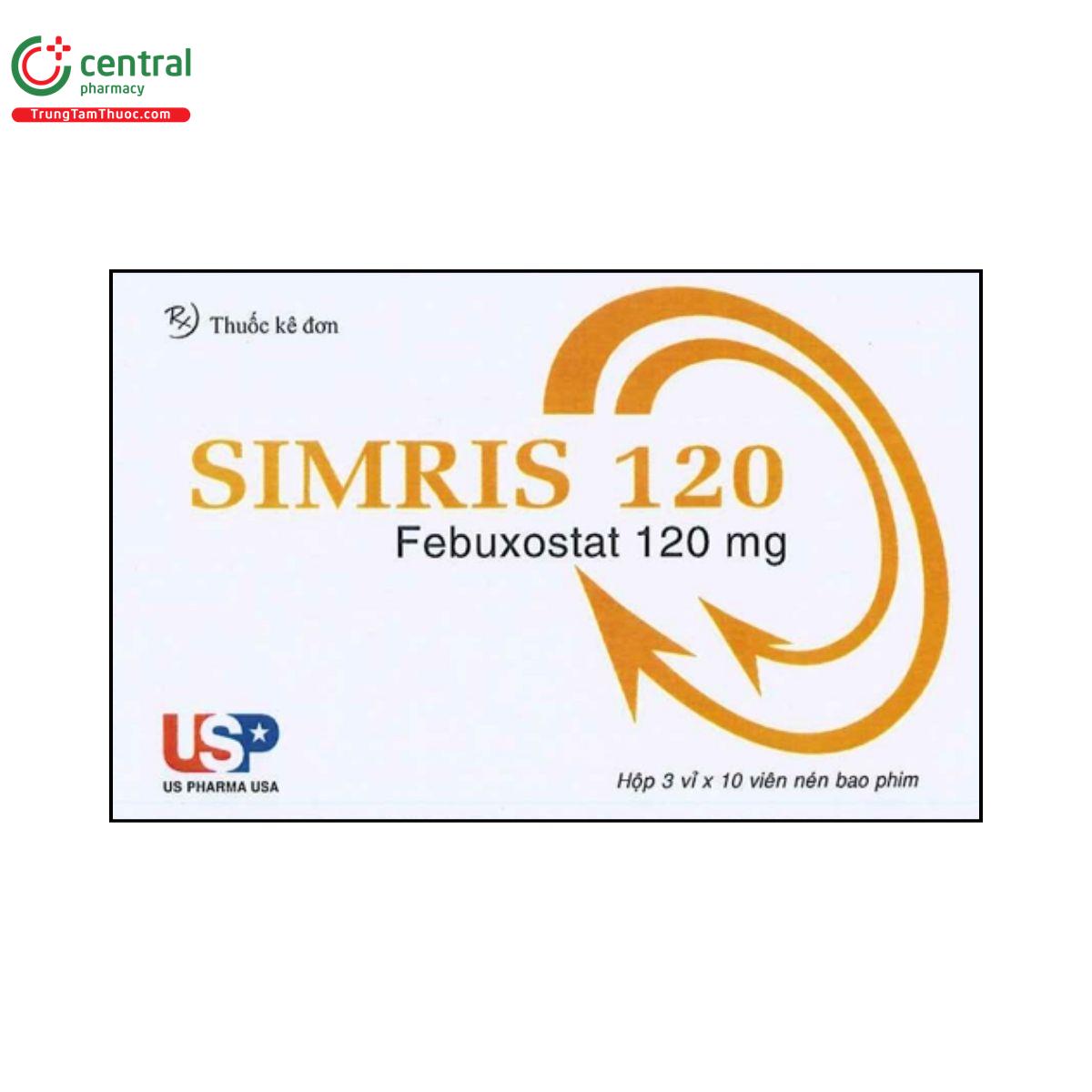Thuốc Simris 120mg kiểm soát acid uric, chỉ định điều trị gút mạn tính