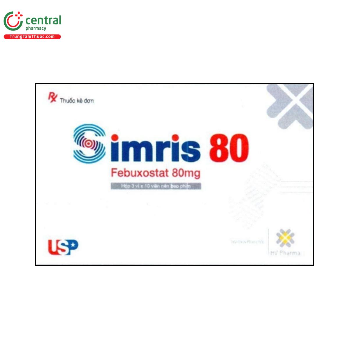 Thuốc Simris 80mg điều trị kiểm soát acid uric cho người bị gút