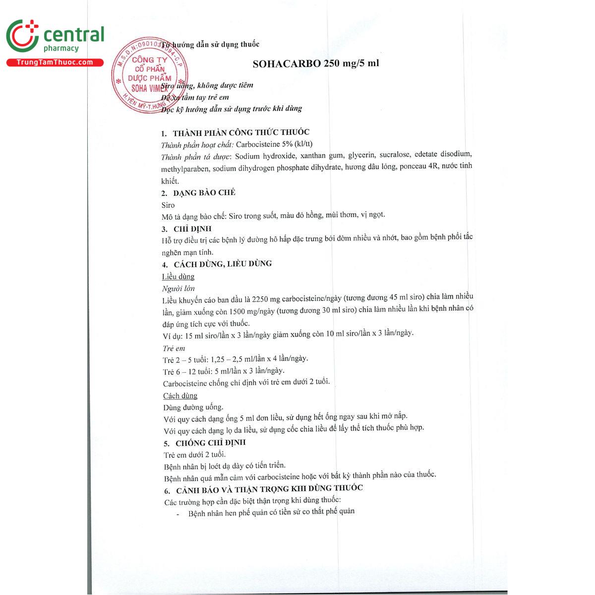 sohacarbo 250 mg 5 ml 8 K4451