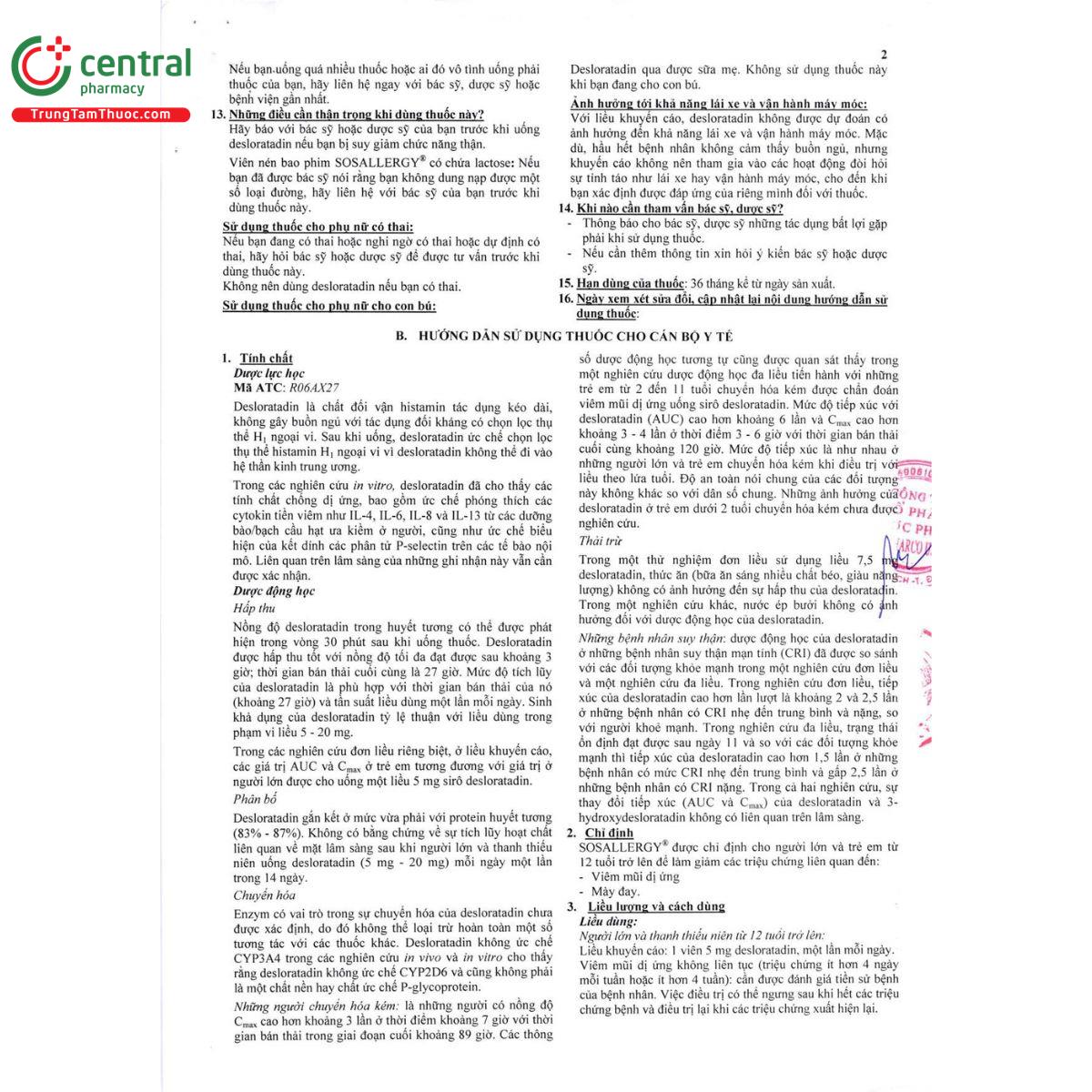 sosallergy 5mg vien nen bao phim 9 V8517