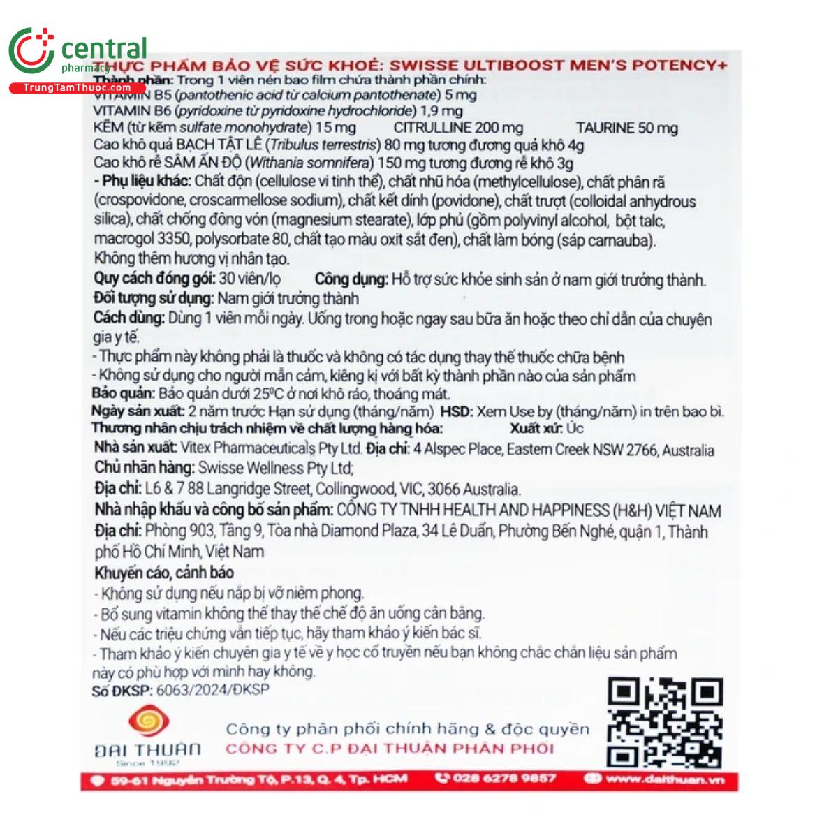 swisse ultiboost mens potency 6 H3674