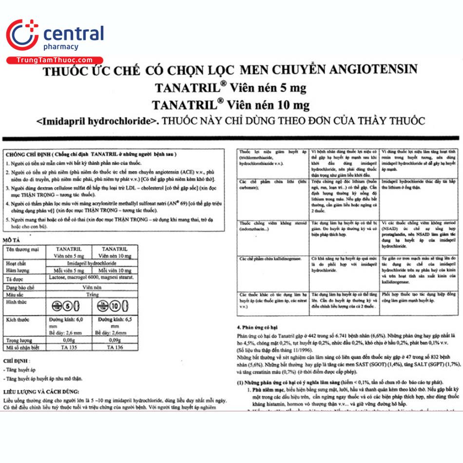 tanatril tablets 5mg 12 J3385