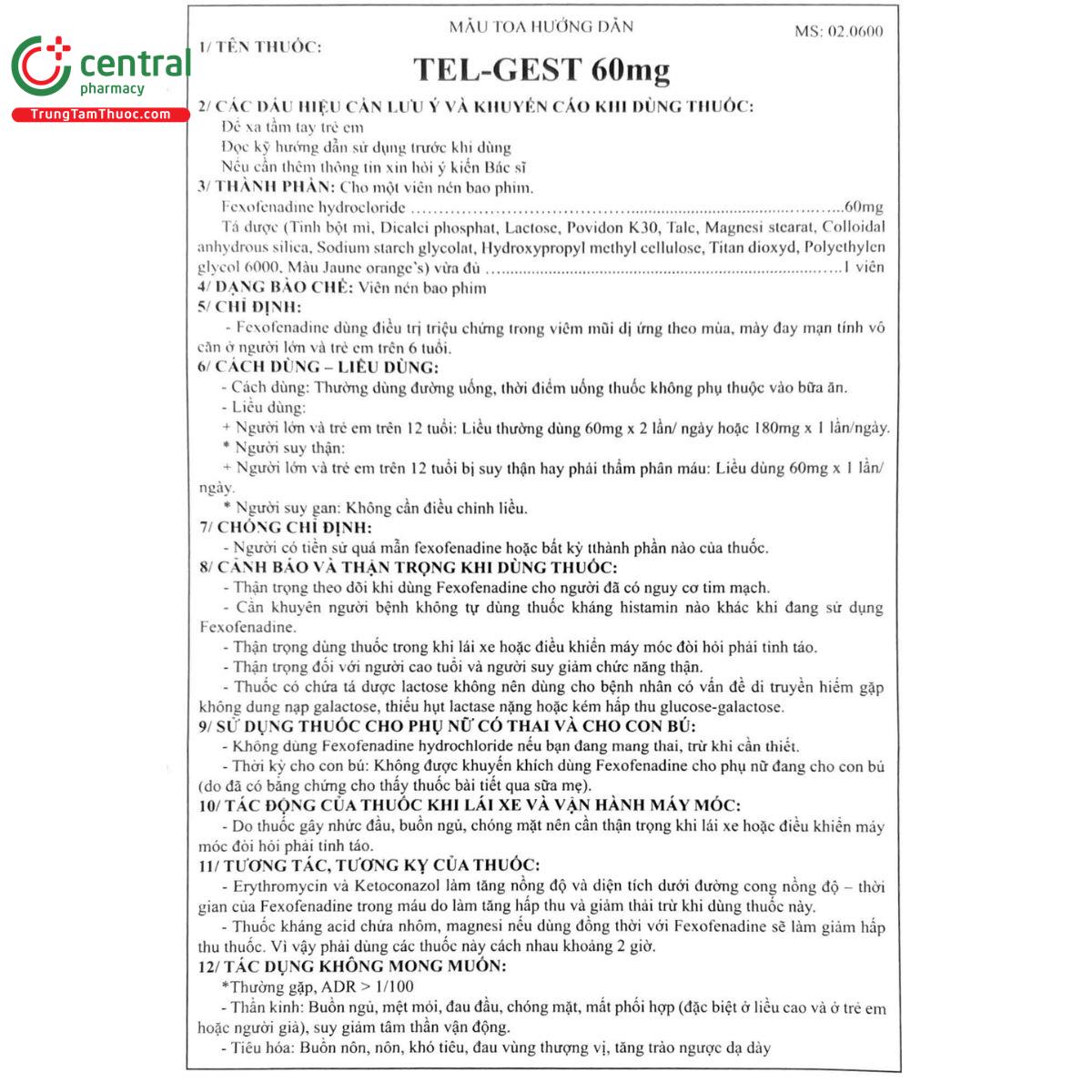 tel gest 60mg 5 L4080 tel gest 60mg 5 L4080
