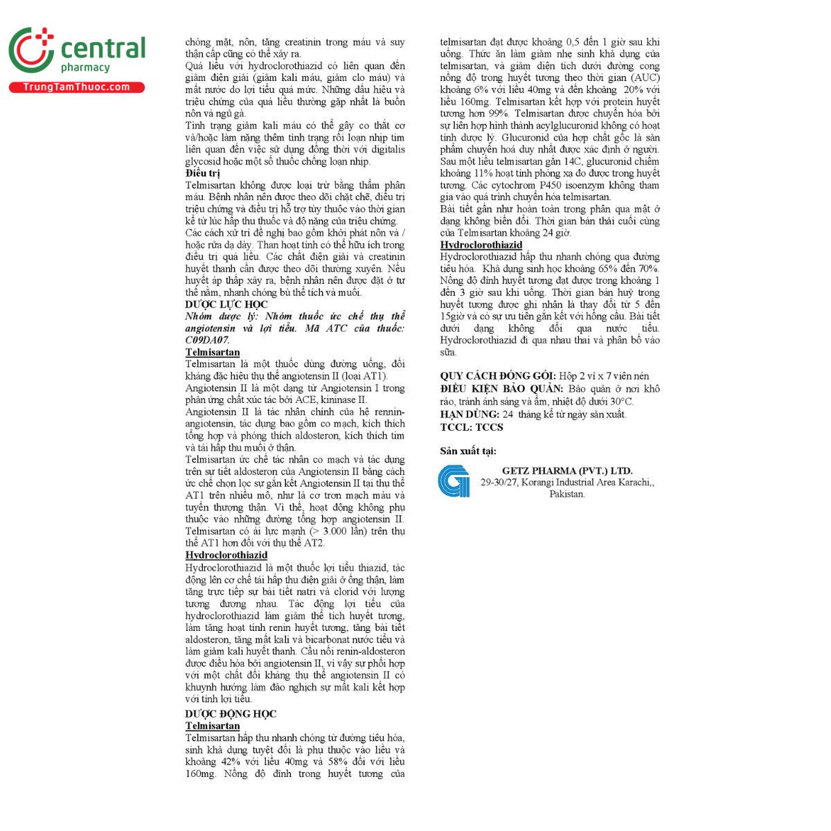 telart hct tablets 40mg 125mg 8 H3085