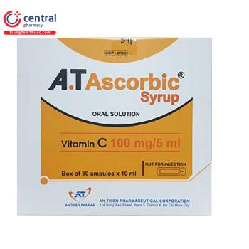 Thuốc A.T Ascorbic Syrup (Hộp 30 ống) bổ sung vitamin C cho cơ thể