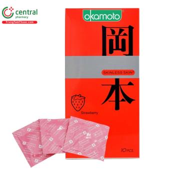 Bao cao su Okamoto Skinless Skin Strawberry (Hộp 10 chiếc)