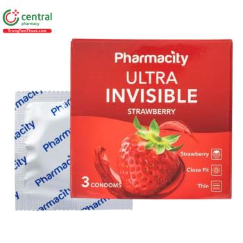Bao cao su Pharmacity Ultra Invisible Strawberry (Hộp 3 chiếc)