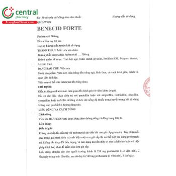 Thuốc Benecid Forte 500mg điều trị tăng acid uric máu