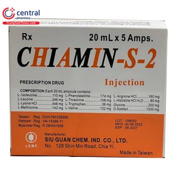 Dung dịch tiêm truyền Chiamin-S-2 20ml: tác dụng, cách dùng