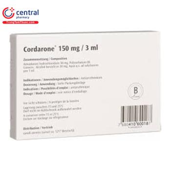 [CHÍNH HÃNG] Thuốc Cordarone 150mg/3ml - điều trị rối loạn nhịp tim