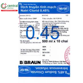 Dịch Truyền Tĩnh Mạch Natri Clorid 0,45%