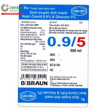 Dịch Truyền Tĩnh Mạch Natri Clorid 0,9% & Glucose 5%