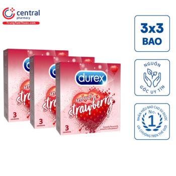 Bao cao su Durex Sensual Strawberry (Hộp 3 chiếc)-thăng hoa cảm xúc yêu