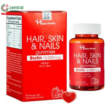 Hair Skin Nails Gummies Biotin 10000mcg Happy Vitamin