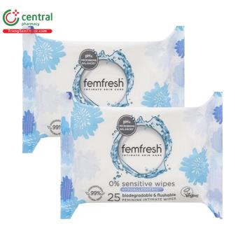 Khăn ướt vệ sinh vùng kín cho da nhạy cảm cao cấp Femfresh Intimate Skin Care 0% Sensitive Wipes