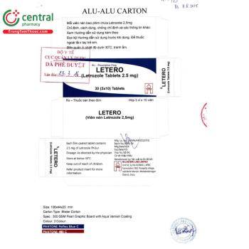Thuốc Letero 2,5mg điều trị hỗ trợ bệnh ung thư vú giai đoạn sớm