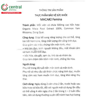 Thuốc Maca 2 Femina Giúp Bổ sung dưỡng chất tăng cường nội tiết tố nữ