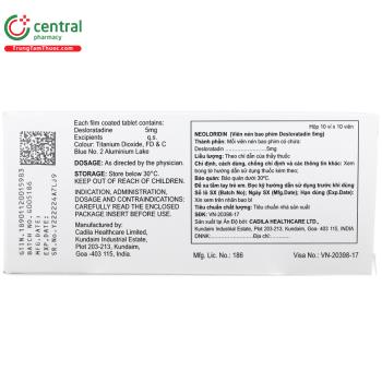 Thuốc Neoloridin 5mg - Điều trị viêm mũi dị ứng, nổi mề đay, ngứa