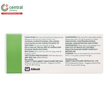 Thuốc Rabe-G 20mg điều trị bệnh loét dạ dày-tá tràng tiến triển