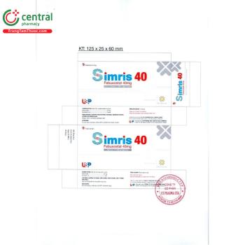 Thuốc Simris 40mg điều trị giảm acid uric, kiểm soát gút mạn