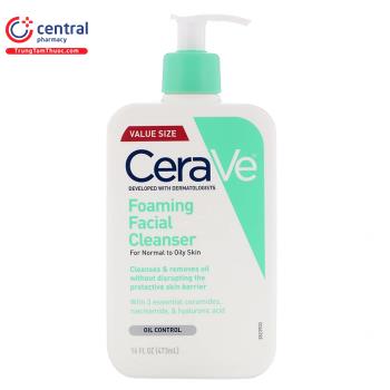 Sữa rửa mặt CeraVe Foaming Facial Cleanser 473ml (cho da nhạy cảm)