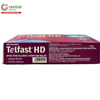 Thuốc Telfast HD 180mg điều trị viêm mũi dị ứng, mề đay, hắt hơi, sổ mũi