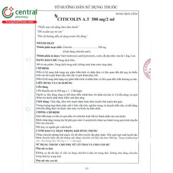 Thuốc Citicolin A.T 500mg/2ml điều trị suy giảm thần kinh, nhận thức