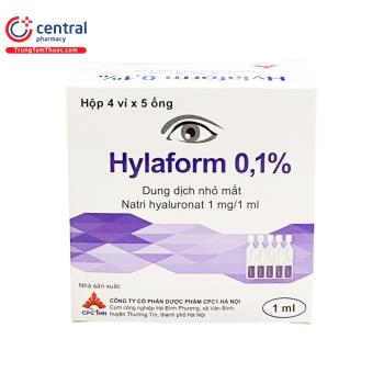 Thuốc nhỏ mắt Hylaform 0,1% 1ml (4 vỉ x 5 ống) giúp giảm khô mắt