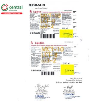 Thuốc Lipidem 20% 250ml - Nhũ tương truyền tĩnh mạch cung cấp lipid