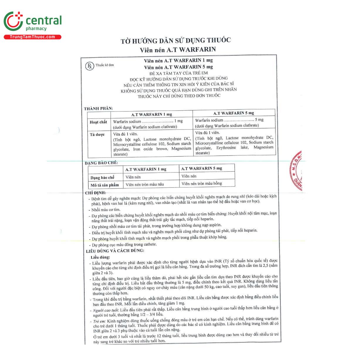 thuoc a t warfarin 5mg 4 C1684 thuoc a t warfarin 5mg 4 C1684