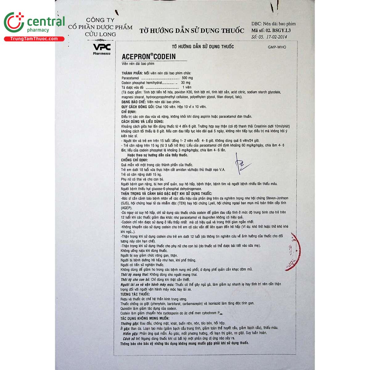 thuoc acepron codein 8 J4800 thuoc acepron codein 8 J4800