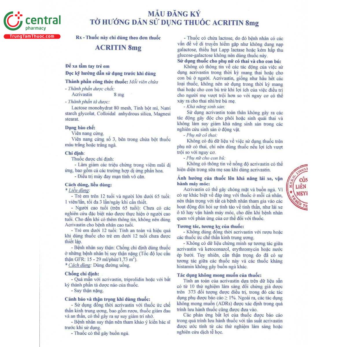 thuoc acritin 8mg 5 A0047 thuoc acritin 8mg 5 A0047