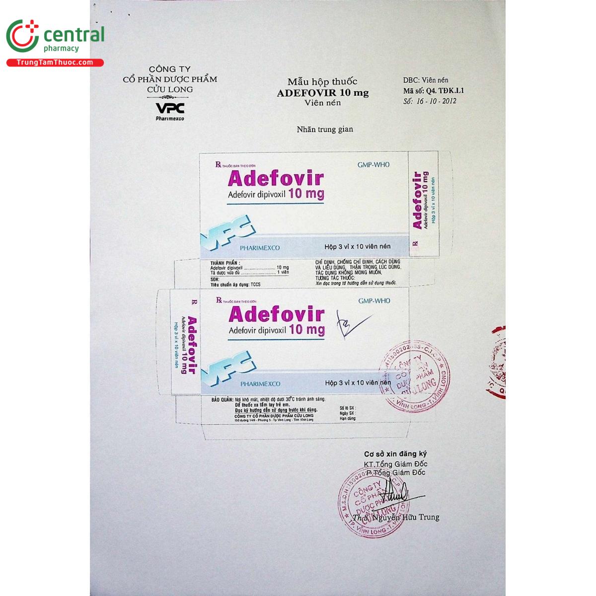 thuoc adefovir 10mg vpc 4 N5200 thuoc adefovir 10mg vpc 4 N5200