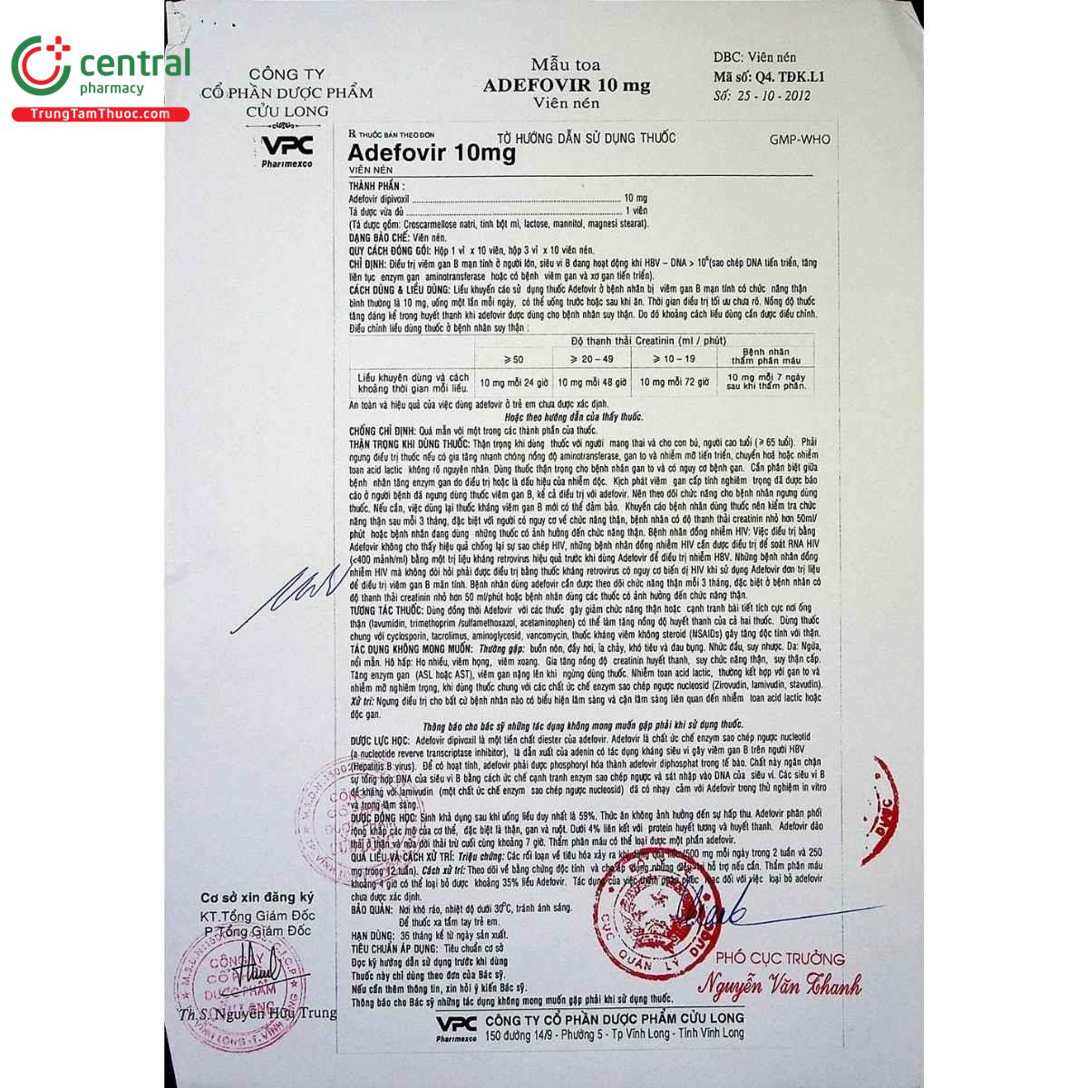 thuoc adefovir 10mg vpc 6 T7850 thuoc adefovir 10mg vpc 6 T7850