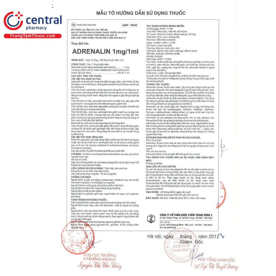 thuoc adrenalin 1mg 1ml E1743