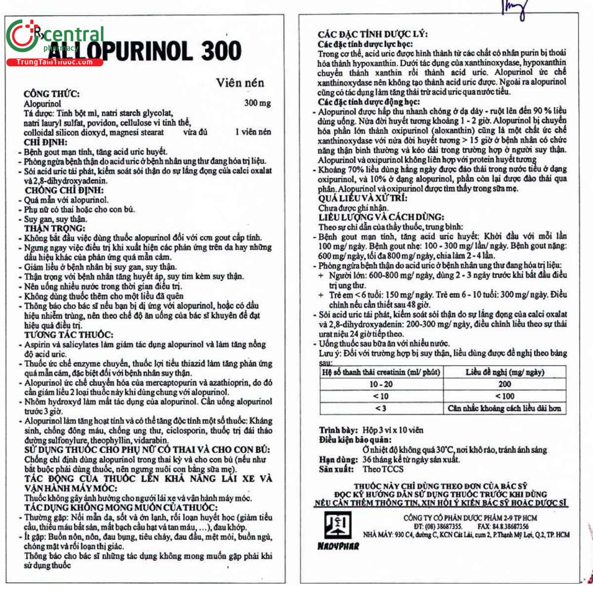 thuoc allopurinol 300mg nadyphar 8 P6233