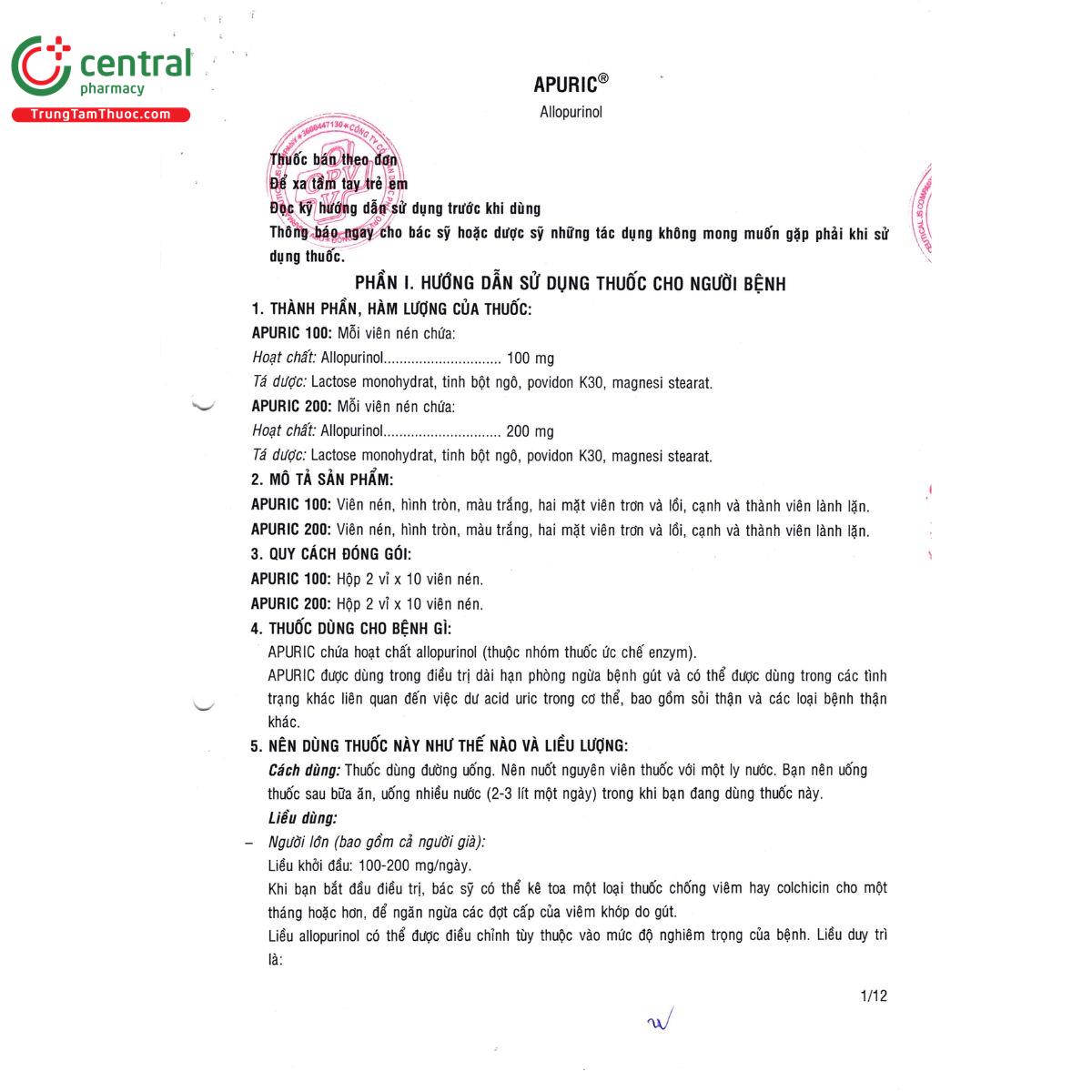 thuoc apuric 100 6 V8366 thuoc apuric 100 6 V8366