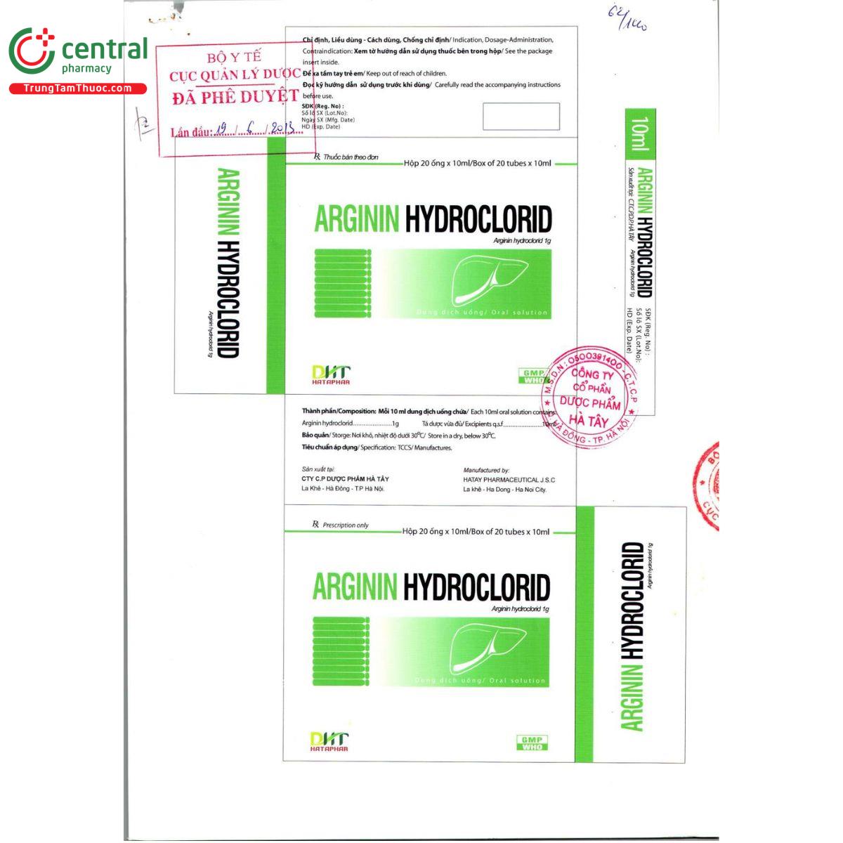 thuoc arginin hydroclorid 1g 10ml hataphar 3 Q6356