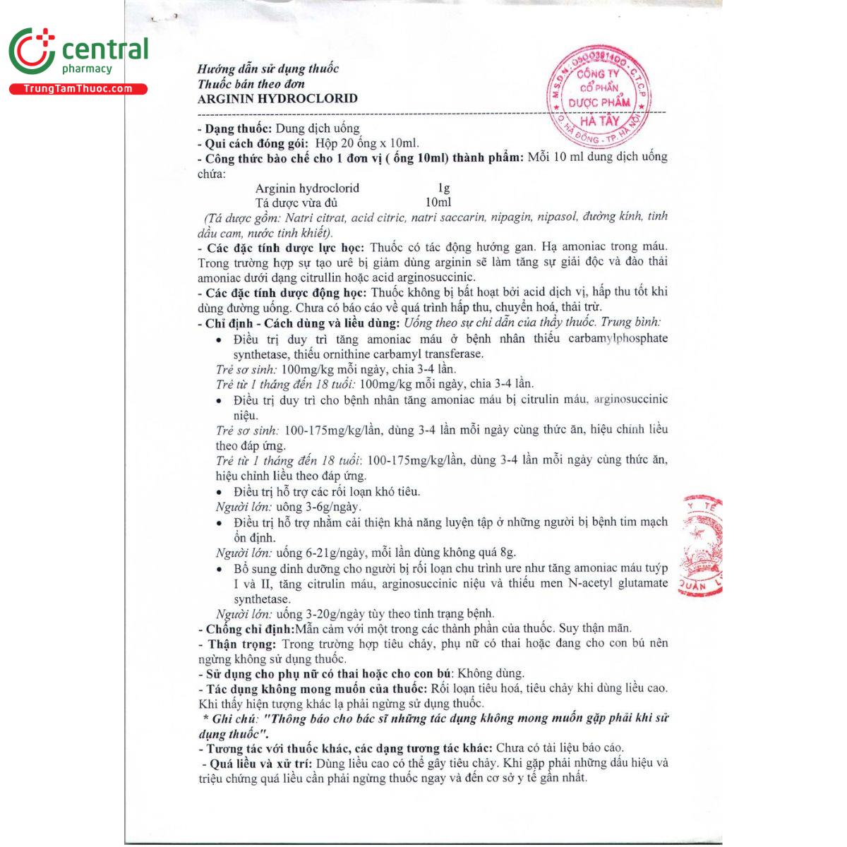 thuoc arginin hydroclorid 1g 10ml hataphar 4 B0003