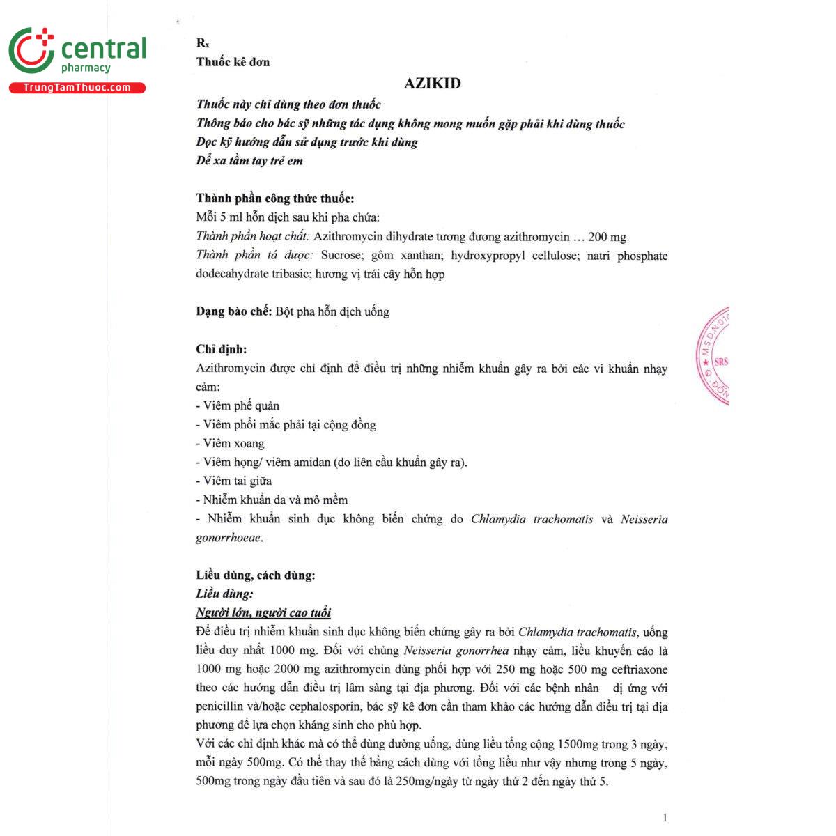 thuoc azikid 200mg 5ml unijules 5 M4306