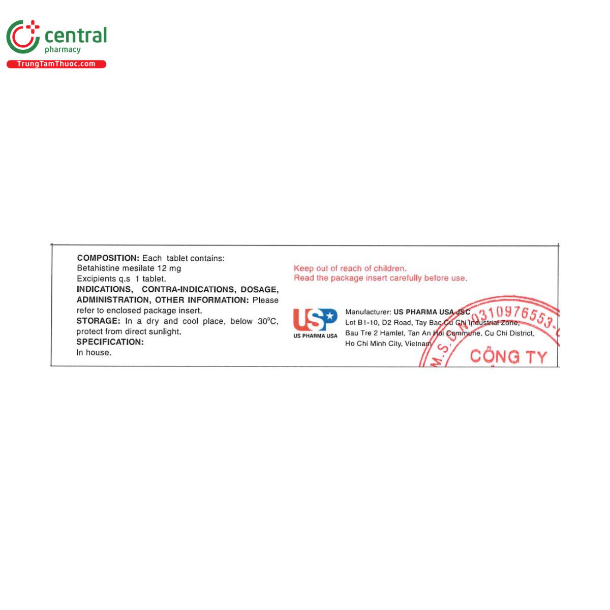 thuoc betahistine mesilate 12 us pharma usa 4 O6308 thuoc betahistine mesilate 12 us pharma usa 4 O6308