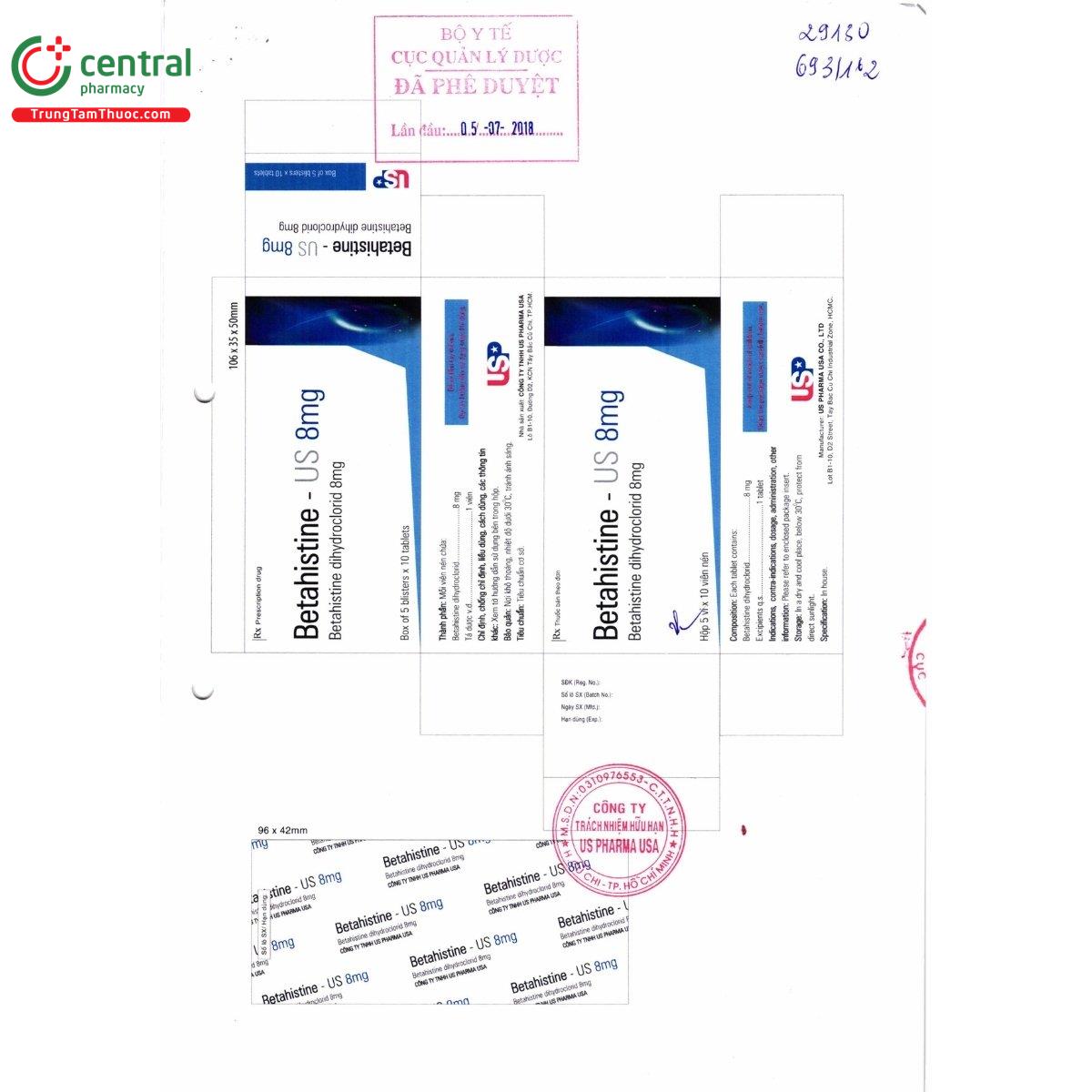thuoc betahistine us 8mg 4 G2855 thuoc betahistine us 8mg 4 G2855