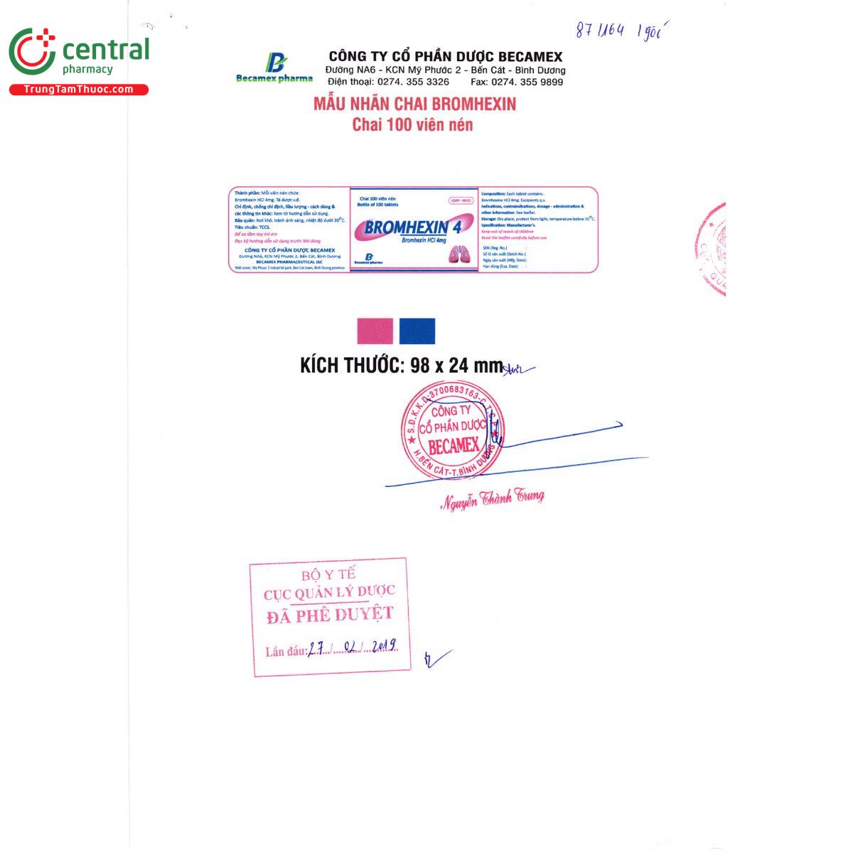 thuoc bromhexin 4mg becamex 5 N5721 thuoc bromhexin 4mg becamex 5 N5721