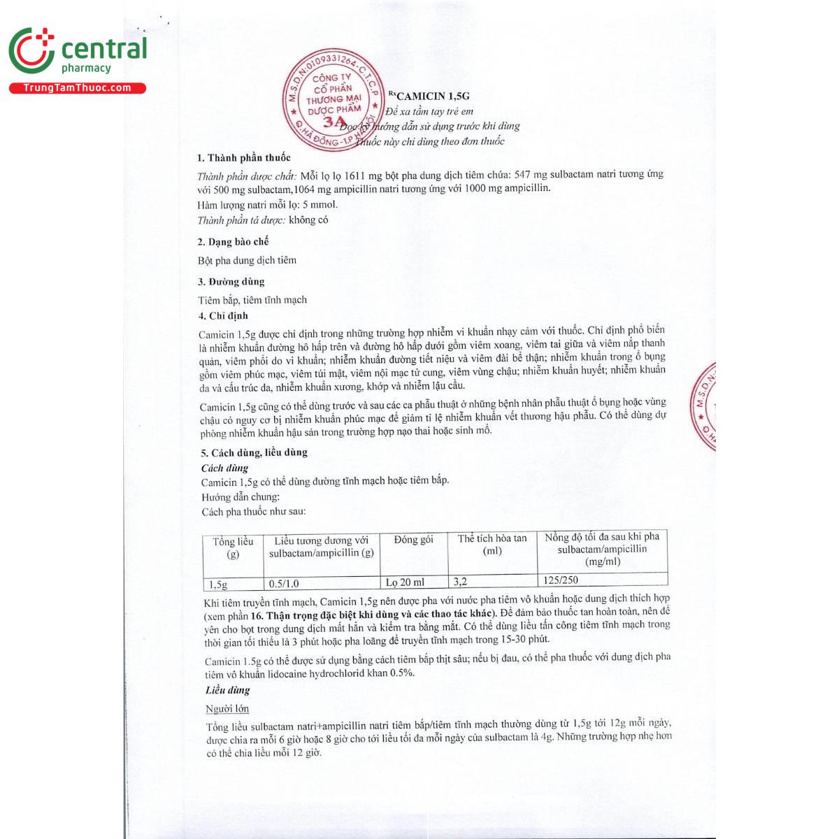 thuoc camicin 1 5g 10 A0613 thuoc camicin 1 5g 10 A0613