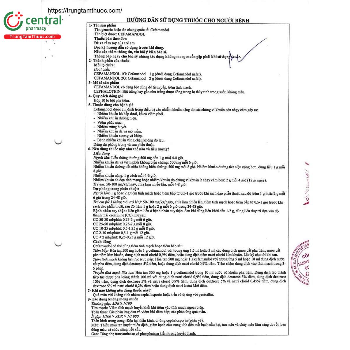 thuoc cefamandol 1g glomed 7 B0803