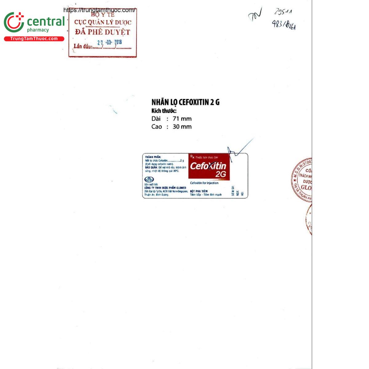 thuoc cefoxitin 2g glomed 3 U8053 thuoc cefoxitin 2g glomed 3 U8053
