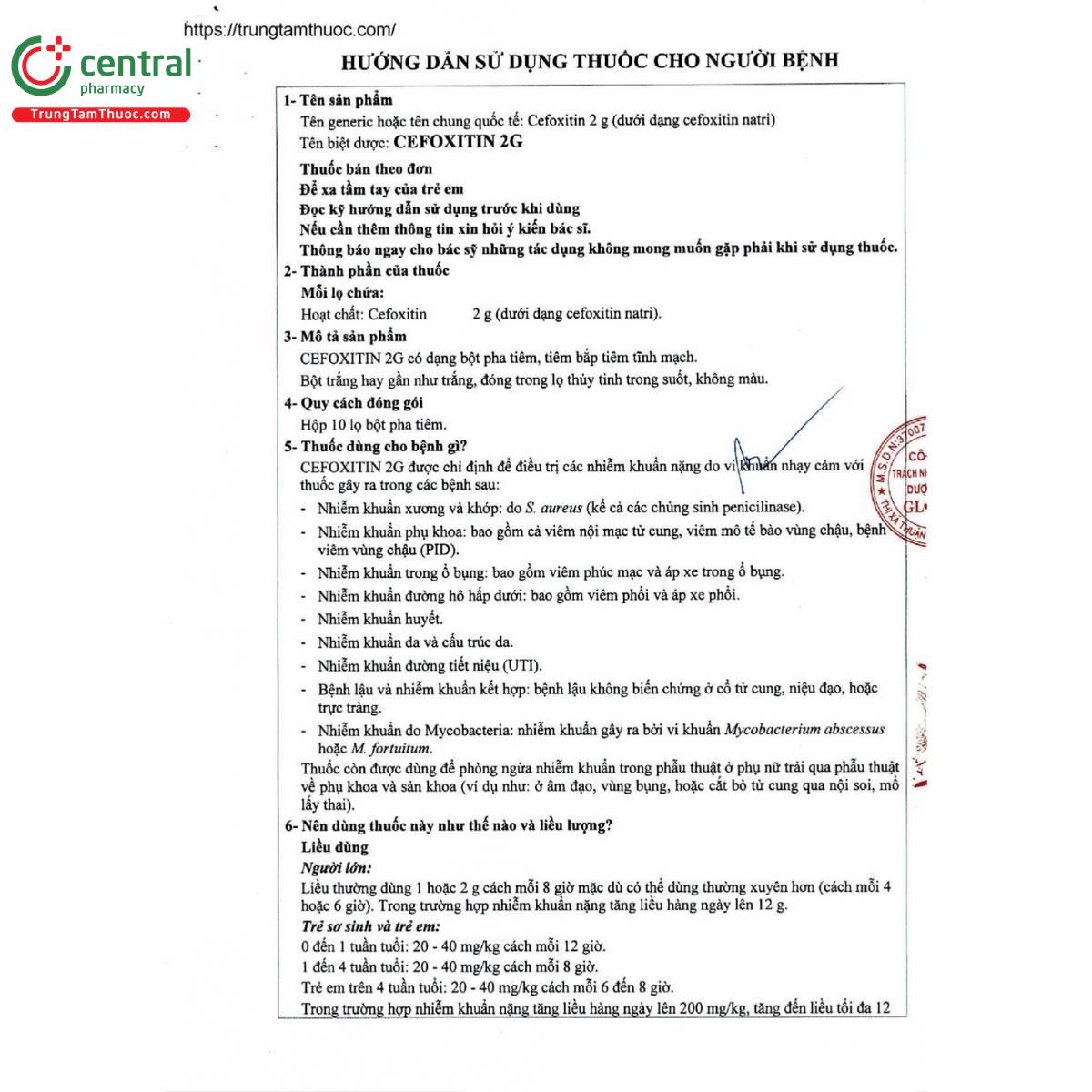 thuoc cefoxitin 2g glomed 4 B0132 thuoc cefoxitin 2g glomed 4 B0132