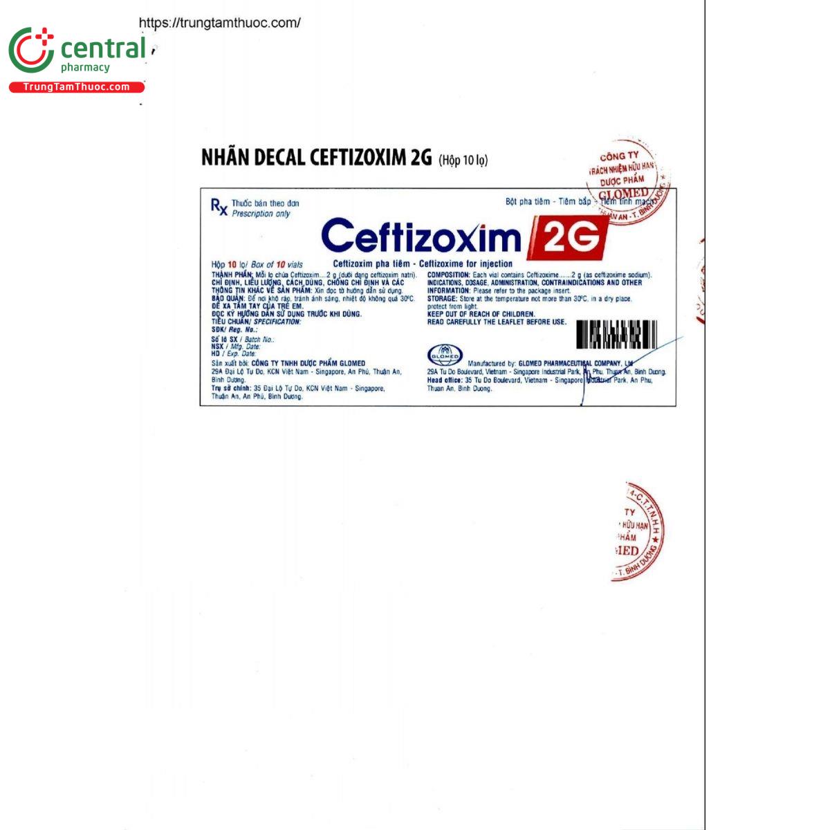 thuoc ceftizoxim 2g glomed 2 C1645 thuoc ceftizoxim 2g glomed 2 C1645